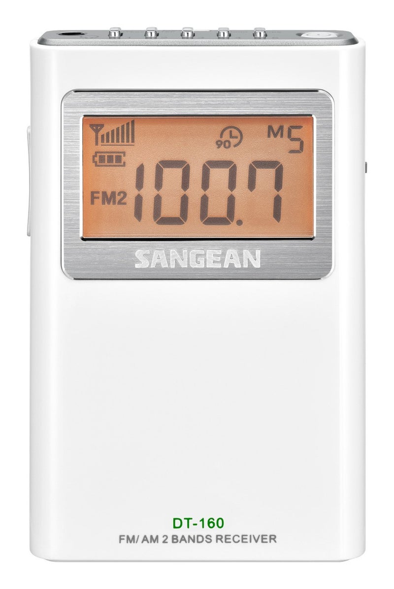 SANGEAN راديو جيب ستيريو SANGEAN DT-160 AM/FM مع ما يصل إلى 100 ساعة تشغيل على بطاريتين AA (أبيض) - Image 2
